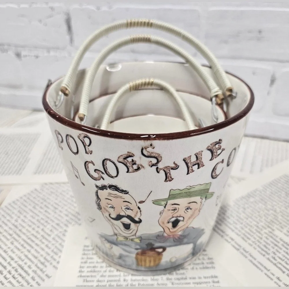 Vintage 50’s TILSO 3-pcs Hand-painted Ceramic Snack Bucket #0301265